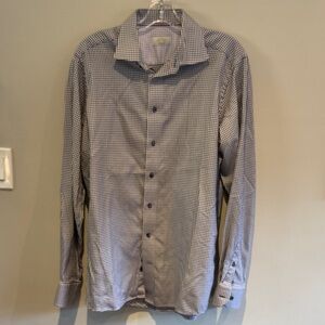 Eton Men's Navy and White Checkered Button Down Shirt